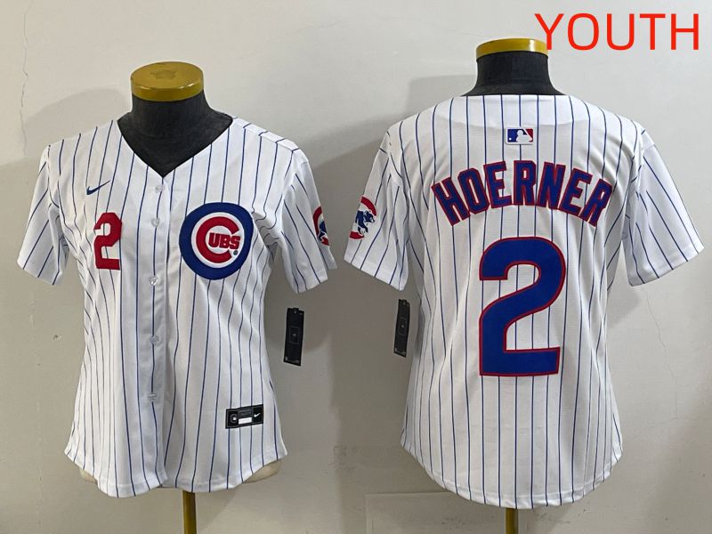 Youth 2025 Chicago Cubs 2 Hoerner White Stripe Game Nike MLB Jersey style 1
